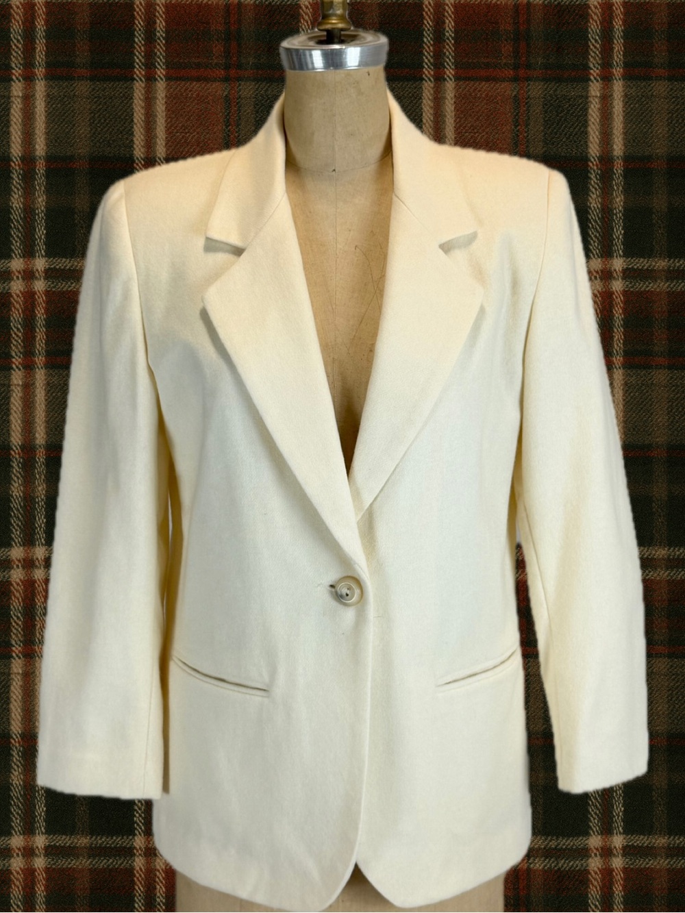 VINTAGE wool ivory blazer suit coat jacket tailored winter white old money 80s